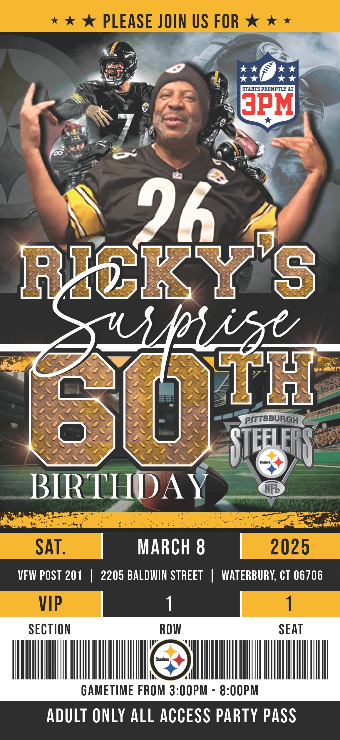 Ricky Williams 4" x 8" Surprise Birthday Invitation